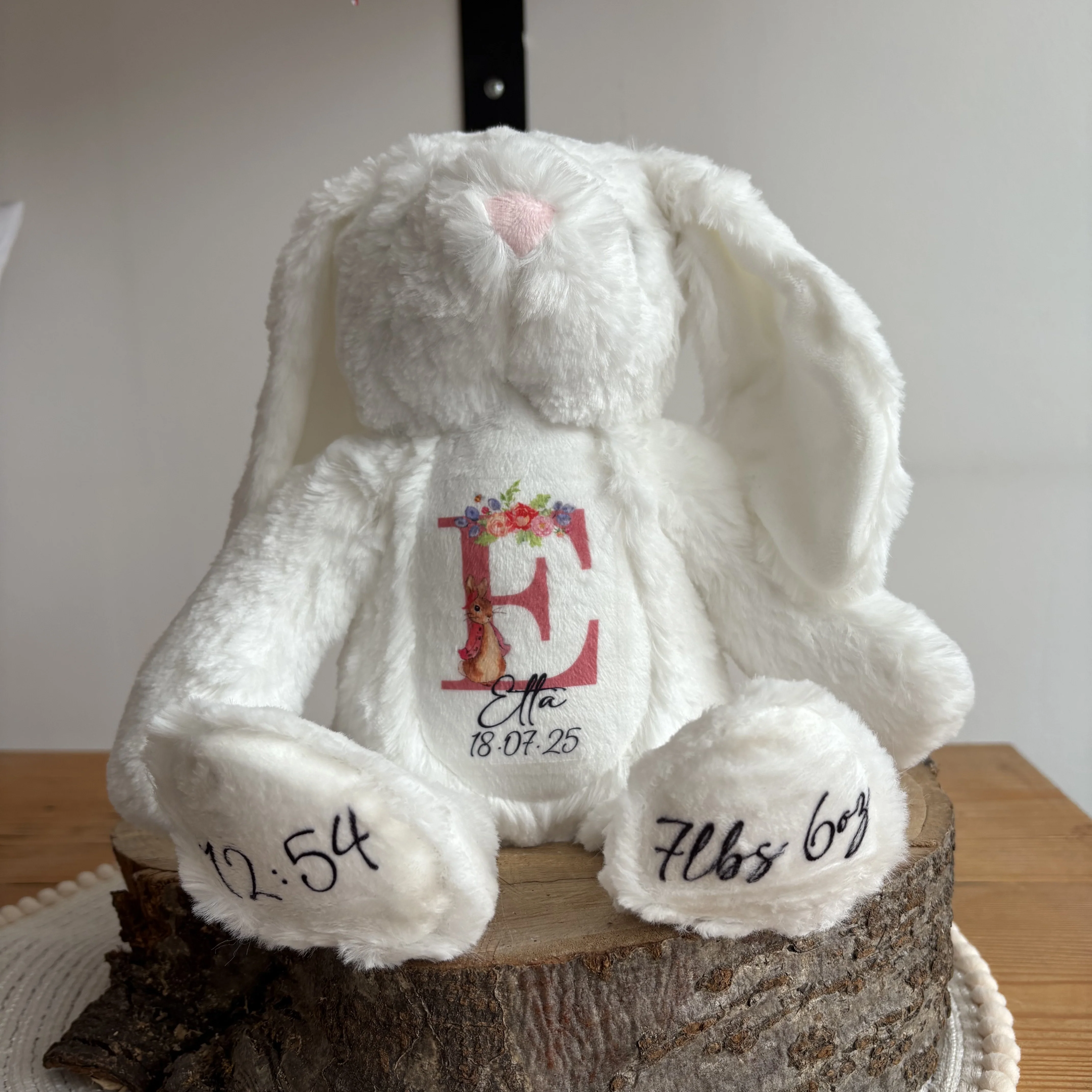 Personalised Teddy Bear Keepsake | New Baby Gift | Birth Detail Plush | Custom Baby Shower Present | Bunny - Image 7