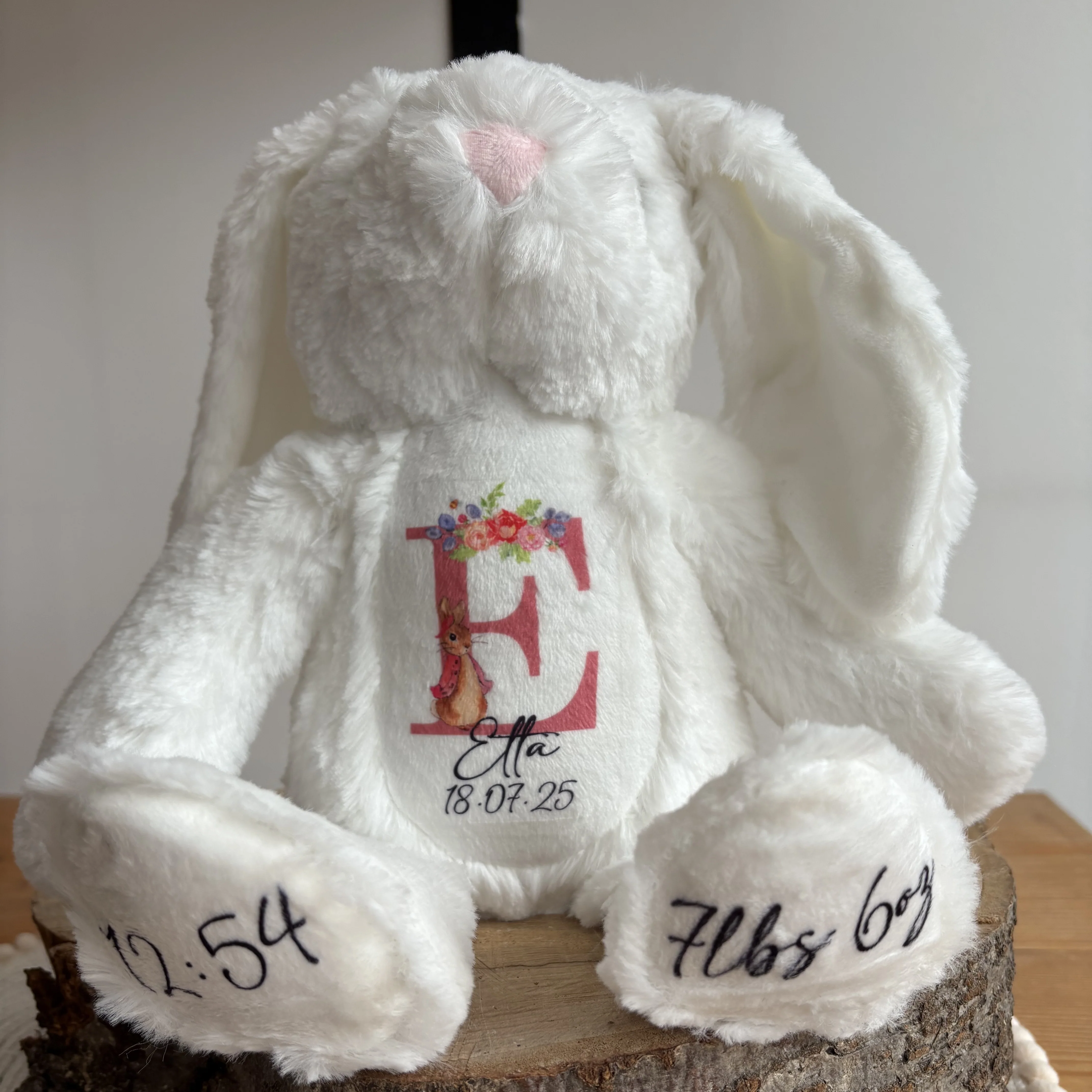 Personalised Teddy Bear Keepsake | New Baby Gift | Birth Detail Plush | Custom Baby Shower Present | Bunny - Image 8