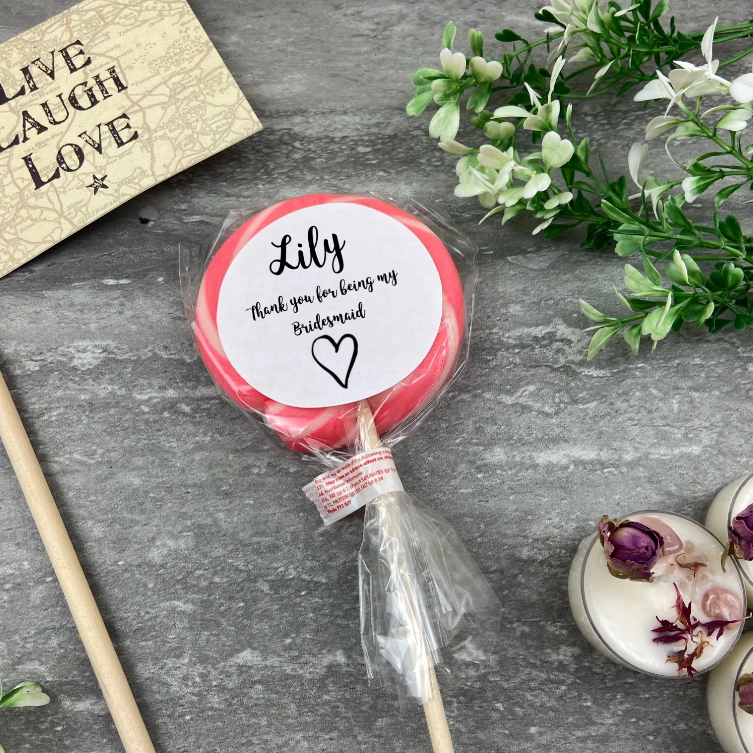 Personalised 'Thankyou For Being My Bridesmaid' lollipop - Heart