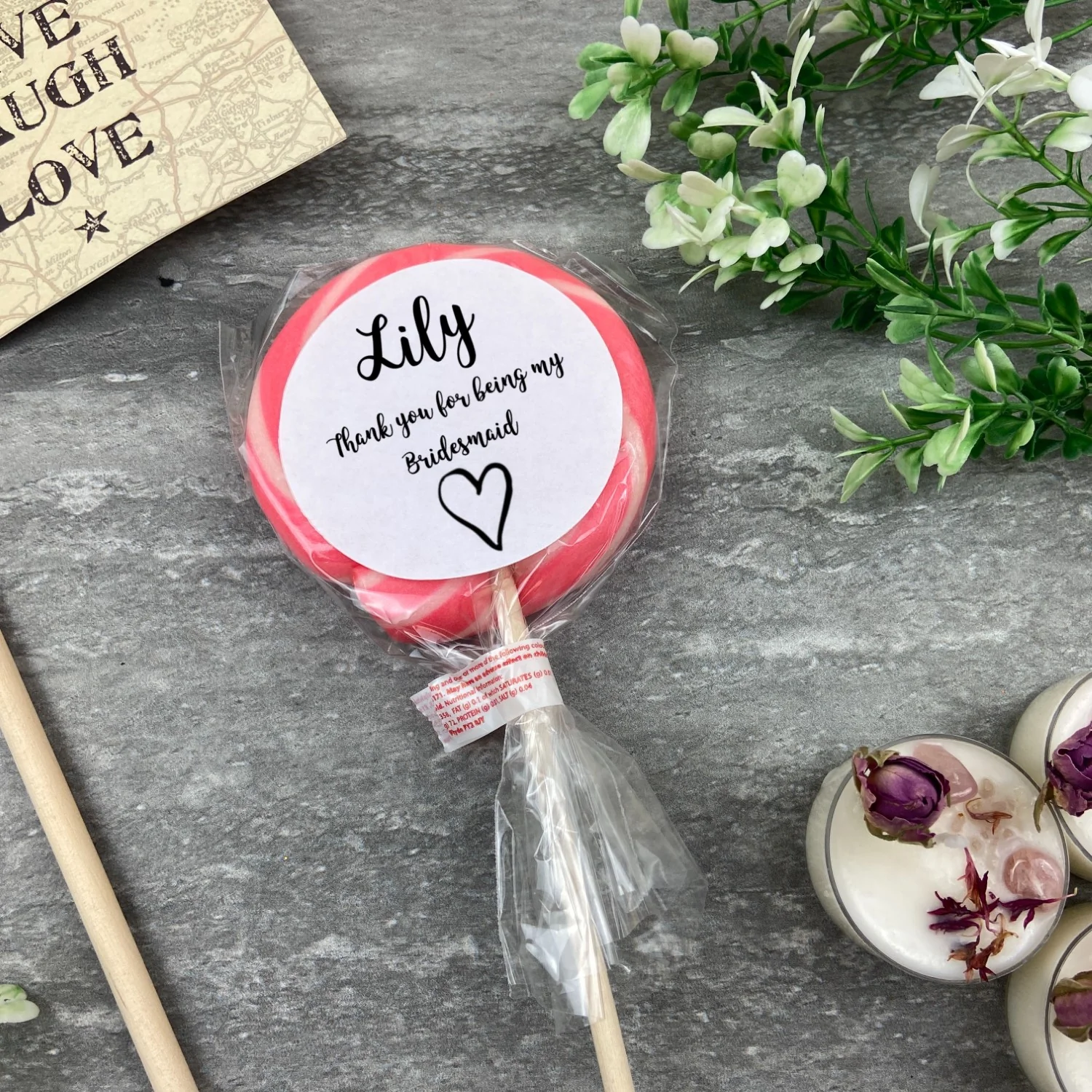 Personalised 'Thankyou For Being My Bridesmaid' lollipop - Heart - Image 3