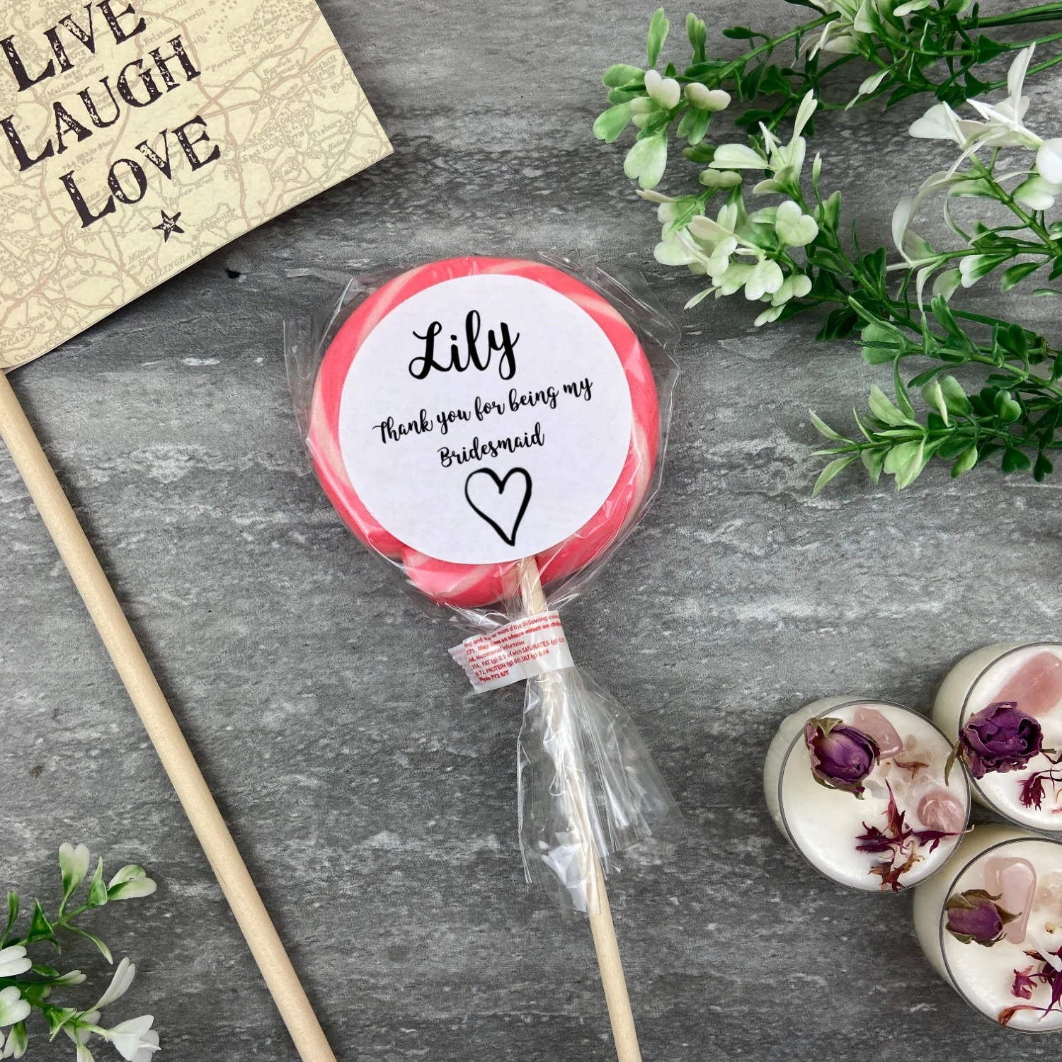 Personalised 'Thankyou For Being My Bridesmaid' lollipop - Heart - Image 5