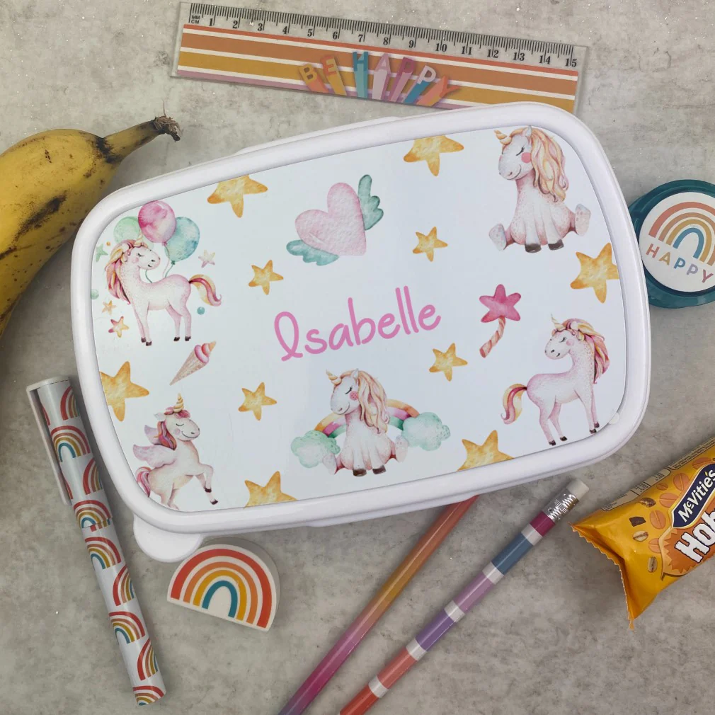 Personalised Unicorn Lunchbox - White