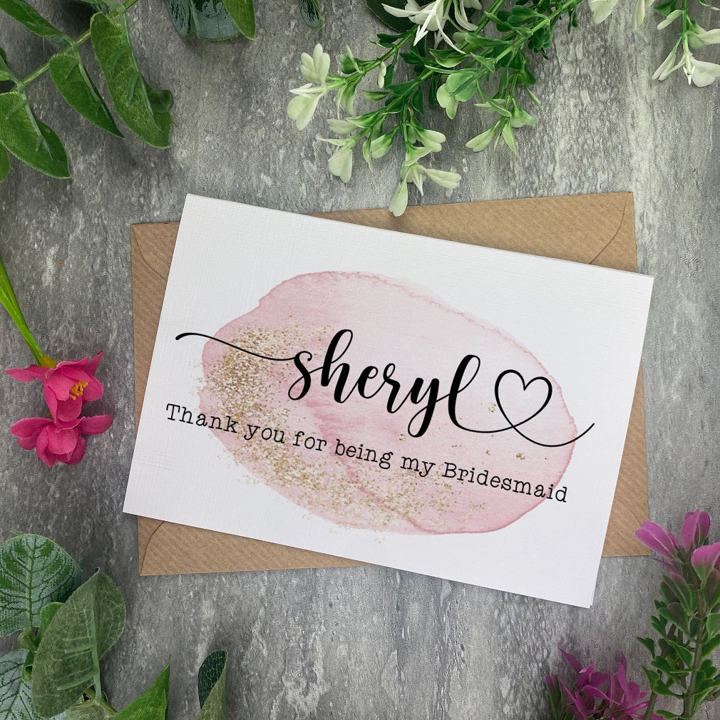 Personalised Watercolour Thank You For Being My Bridesmaid Card - Image 3