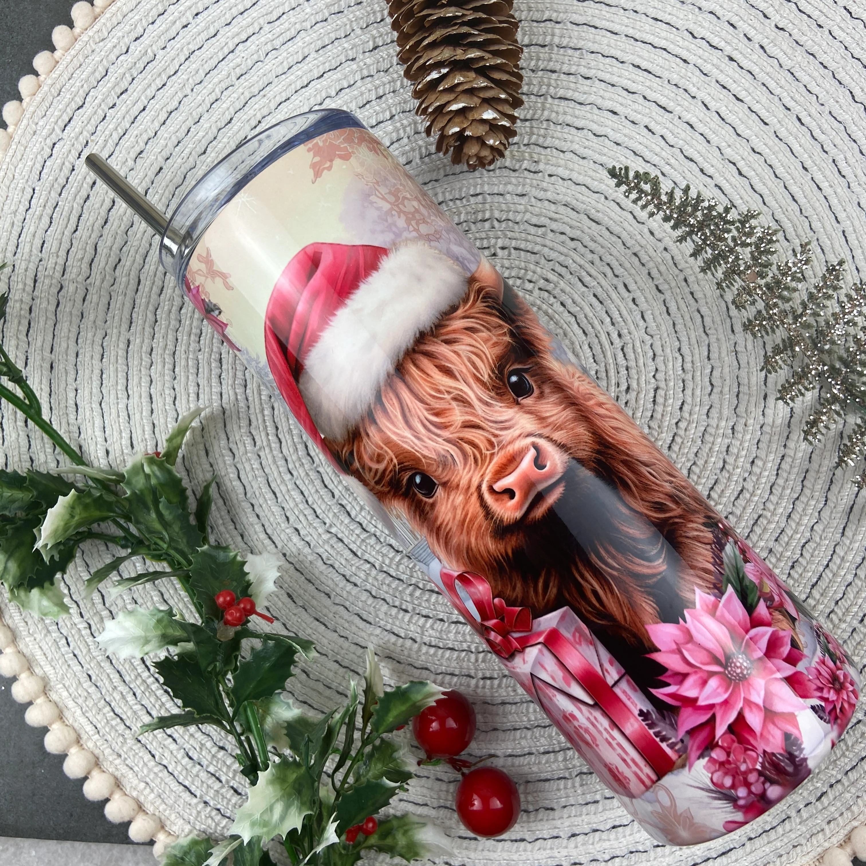 Pink Highland Cow Christmas Tumbler - Image 10