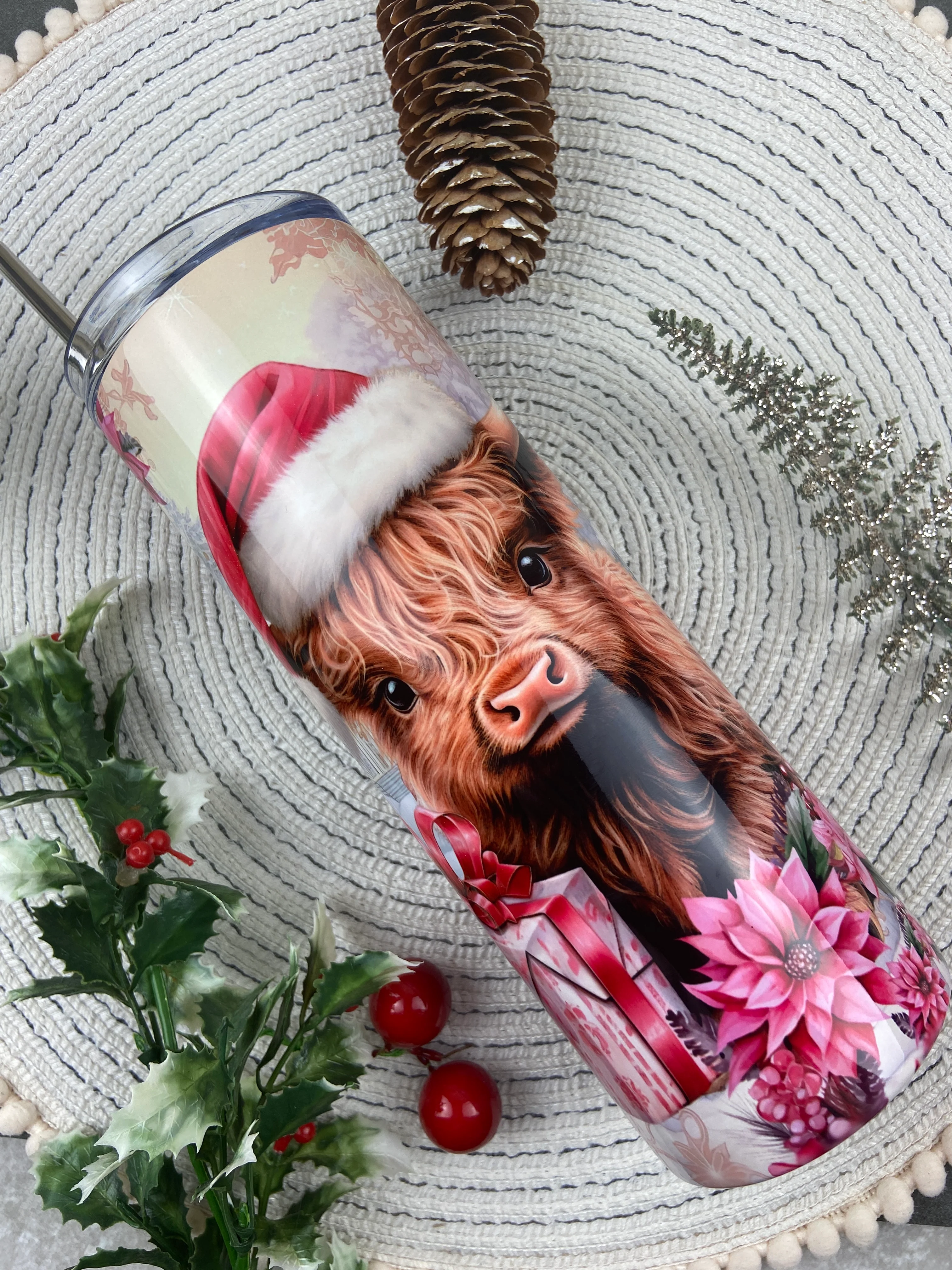 Pink Highland Cow Christmas Tumbler - Image 5