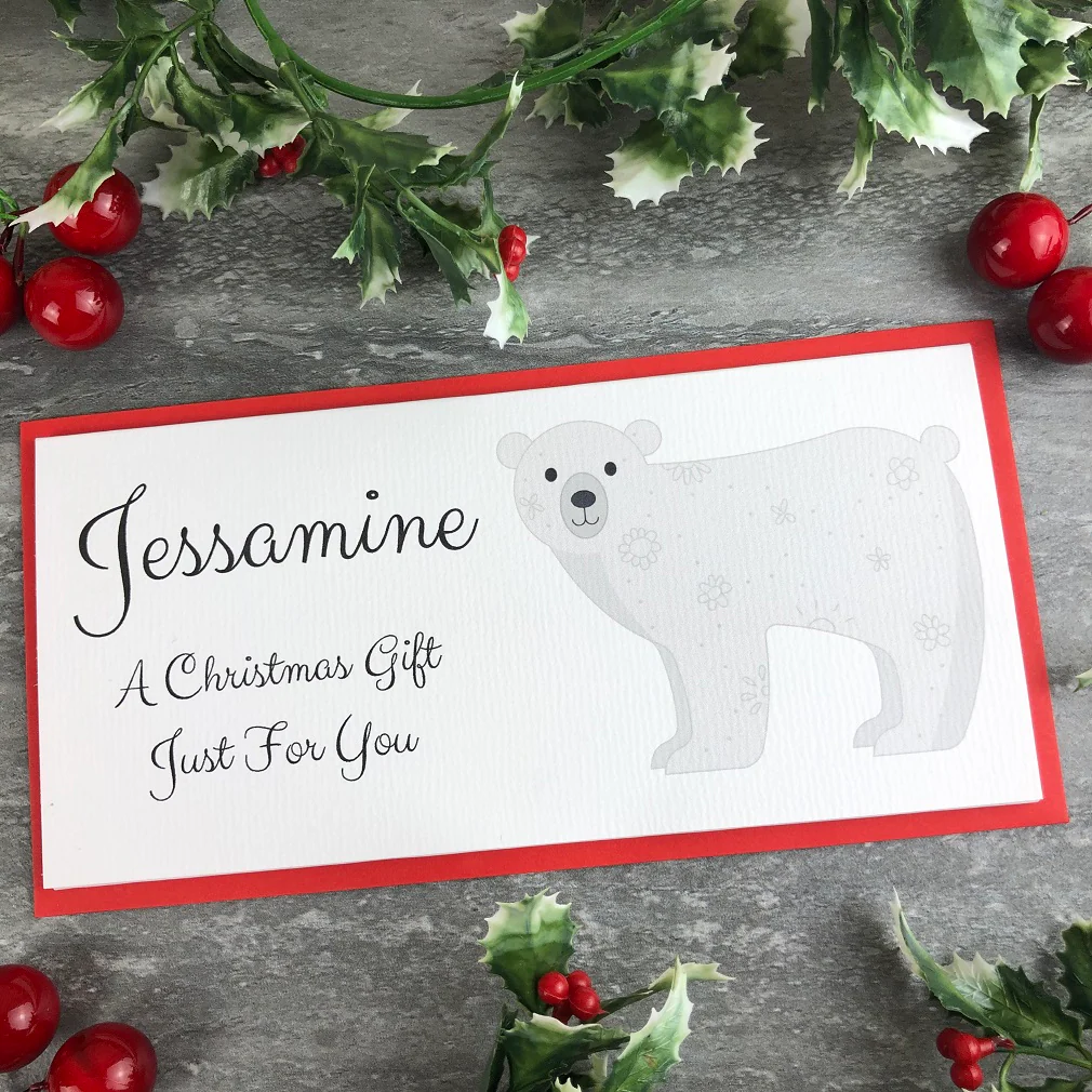 Personalised Christmas Polar Bear Money Wallet, Money Gift Envelope - Image 5