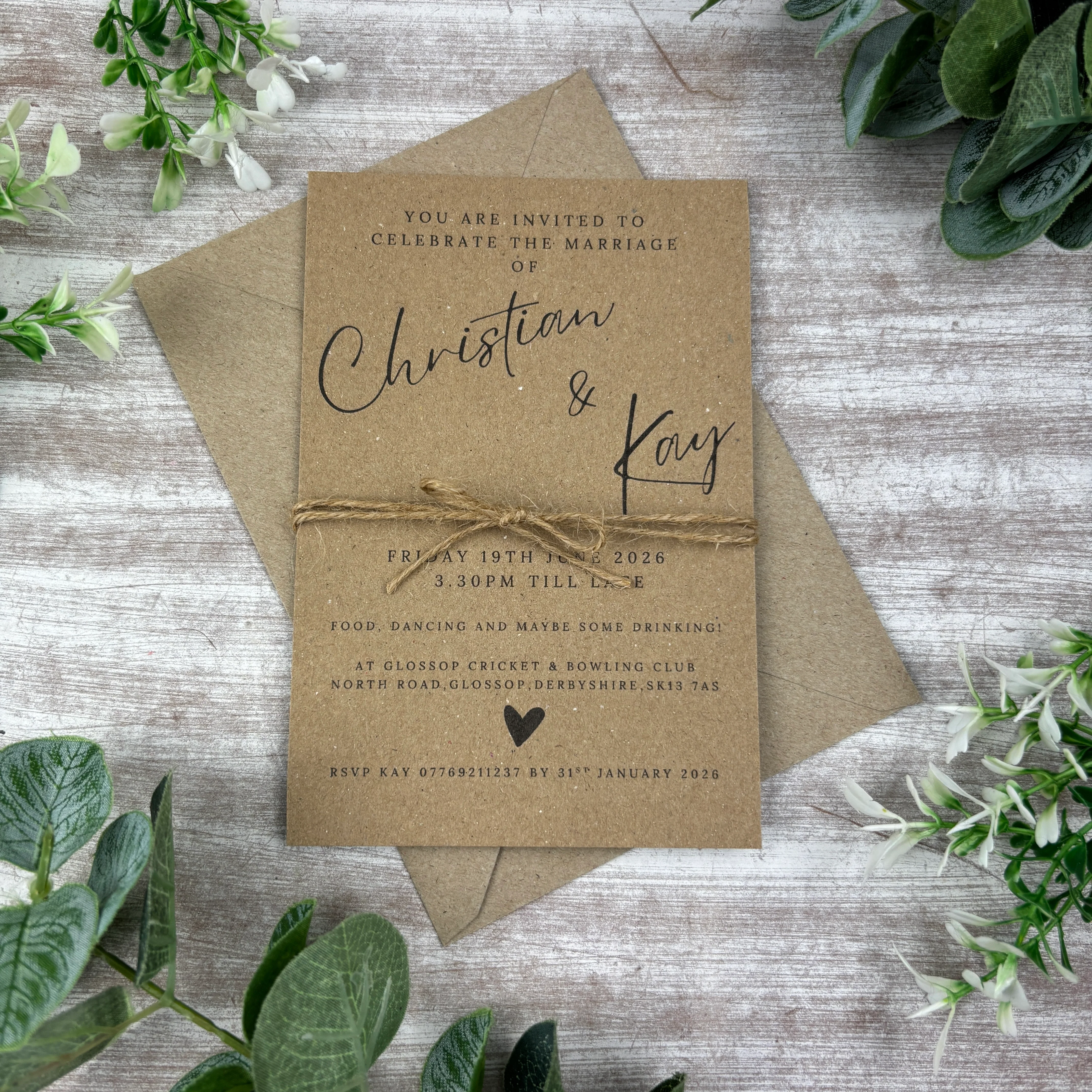 Rustic Kraft Wedding Invitations with Twine - Image 2