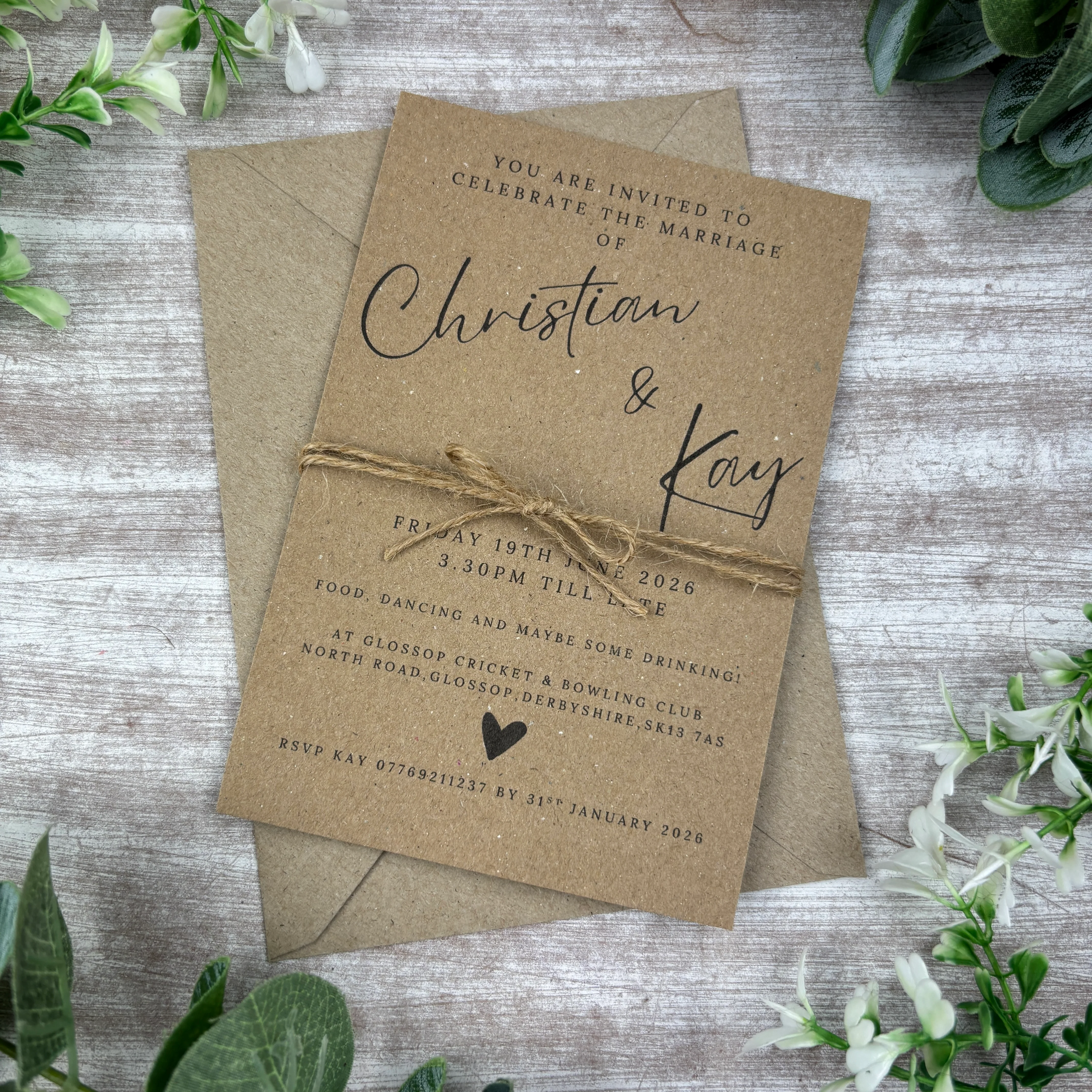 Rustic Kraft Wedding Invitations with Twine - Image 7