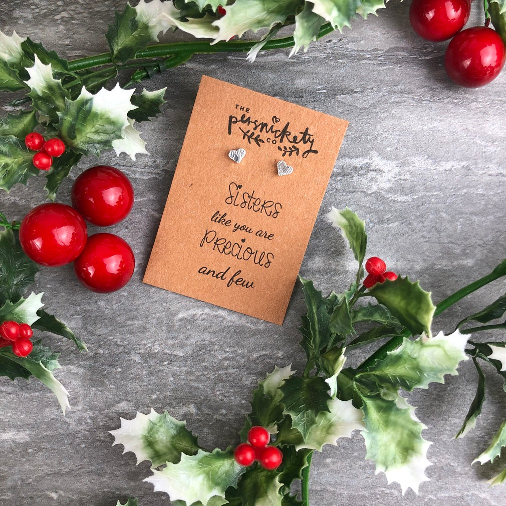 Sisters Like You Are Precious & Few Heart Earrings
