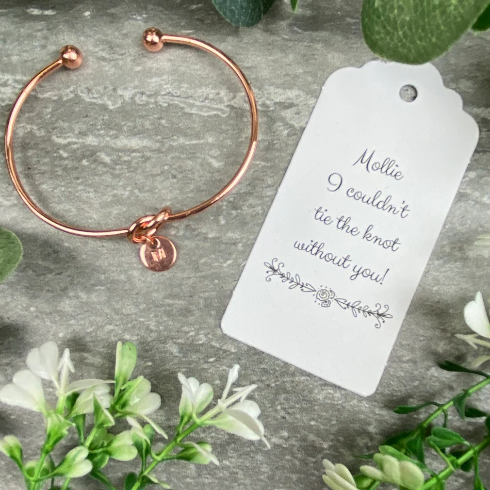 Wedding Knot Bangle With Initial Charm in Rose Gold - Image 8