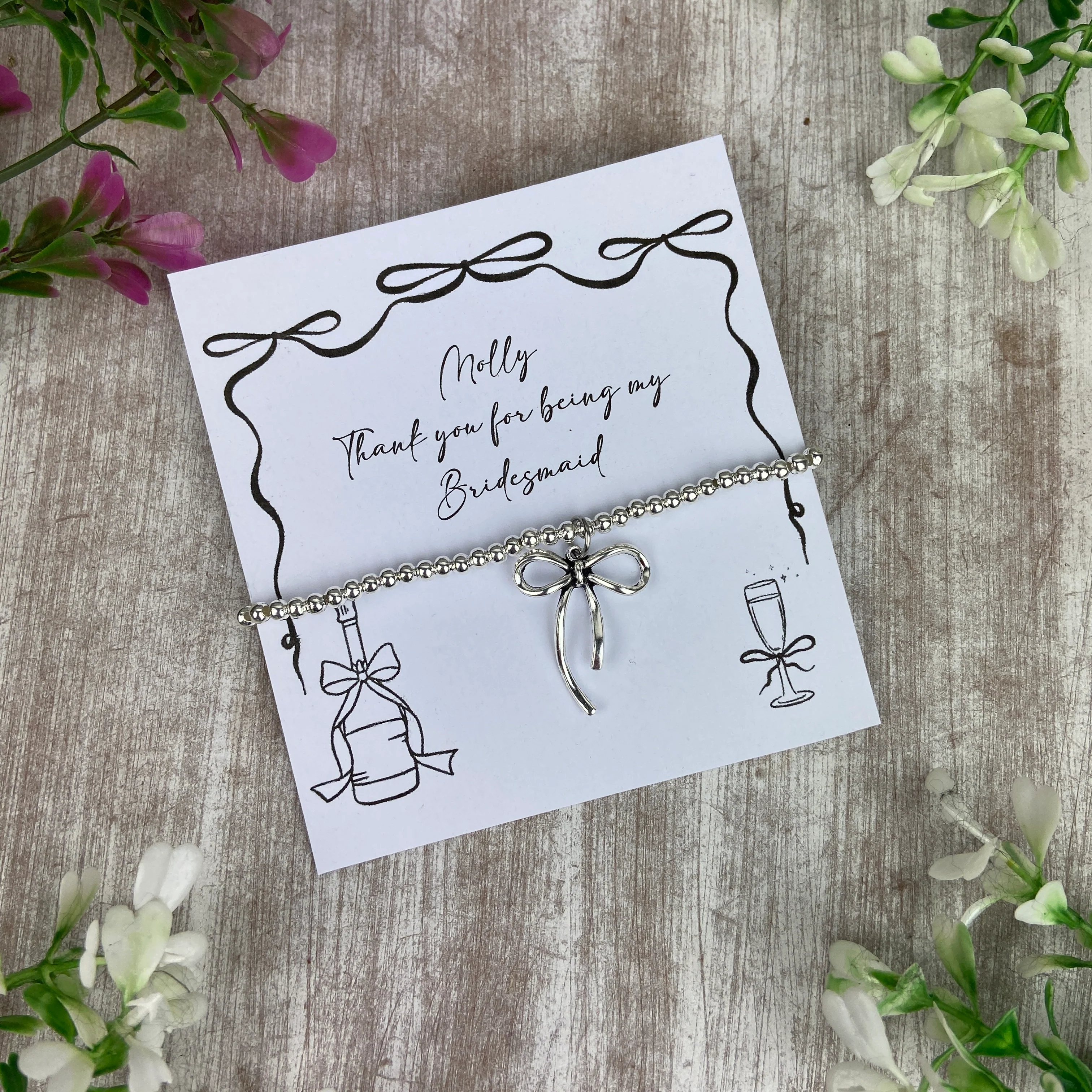 Whimsical Bow Thank You Bridesmaid Bracelet - Image 5